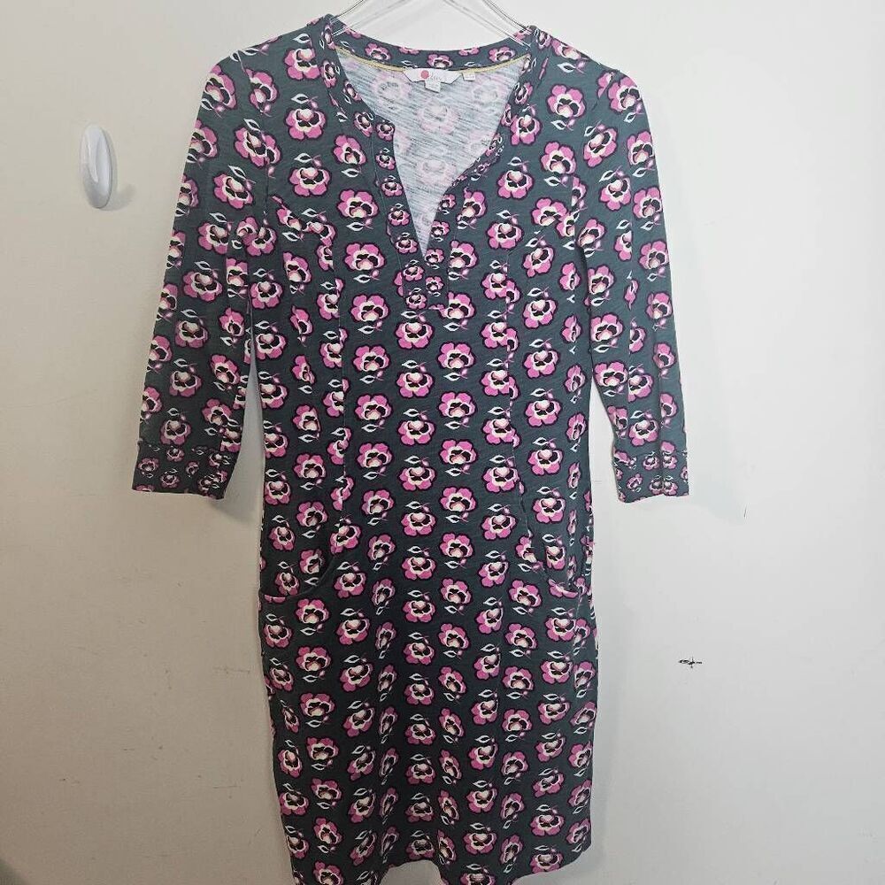 Boden Green and Pink Stephanie Floral Jersey Dress size 6R J0111